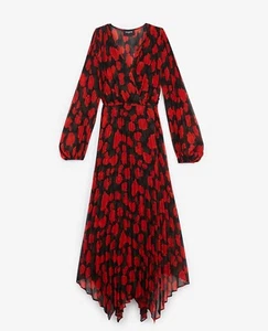 The Kooples langes bedrucktes Plisseekleid Größe 1 UK 8 rot & schwarz - Bild 1 von 13