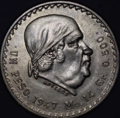 1947 Mo México 1 Peso Herói da Guerra da Independência José Maria Morelos - Imagem 1 de 4