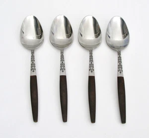 (4) INTERPUR INR2 STAINLESS JAPAN - 7 3/4" SOUP SPOONS - BROWN HANDLE - NICE - Picture 1 of 5