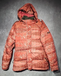 Vans Puffer Ski Jacket Womens XL Red Floral Zip Vented Hood Pockets - Picture 1 of 15