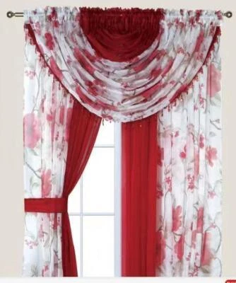 Complete Window Sheer Voile Curtain Panel Set with 4 Attached Panels - Image 1 of 4