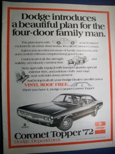 1972 Dodge Coronet Topper large-mag car ad -"A beautiful plan for family man" - Picture 1 of 1