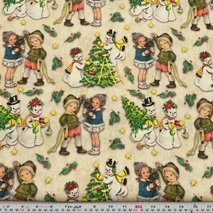 Retro Kinder Schneemänner Weihnachten David Textilien Baumwollstoff Meterware - Bild 1 von 2