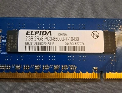 Elpida 2GB RAM 2Rx8 PC3-8500U-7-10-B0 EBJ21UE8BDF0-AE-F - Image 1 of 2