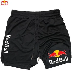 Red Bull Newest Shorts Men 2 in 1 Running Training Gym Shorts Fitness Joggers - Picture 1 of 30