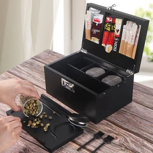 Large Black Bamboo Box with Combination Lock, Decorative Storage Box with Det... - Bild 1 von 6