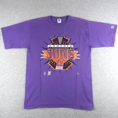 Vintage 90s Phoenix Suns L T-Shirt Made in USA Single Stitch Graphic NBA Purple - Image 1 of 4