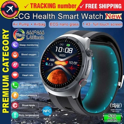 ECG Airbag Smart Watch health watch mens air Pump True Accurately Blood Pressure - Image 1 of 4
