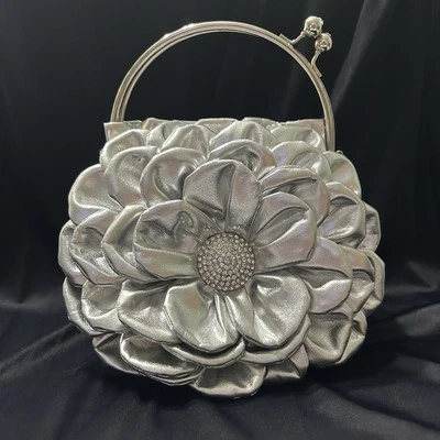 Silver Sunflower Rhinestone Satchel Evening Bag Top Handle HOCO Special Event - Image 1 of 4