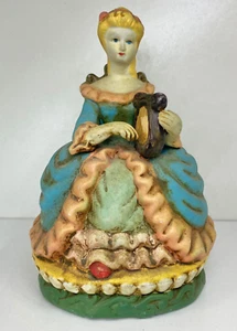 Vintage Porcelain Biscuit Figurine  Female Victorian Lady With Lyre 6" Decor Art - Picture 1 of 6
