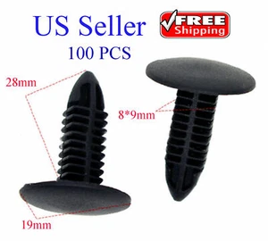 100Pcs Auto Car Plastic Rivets Fastener Door Clips Black 8x9mm - Picture 1 of 1