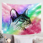 Art Cat Drawing over Colorful Fog Tapestry