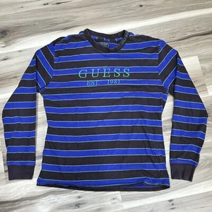 Vintage Guess Mens Shirt Striped Long-Sleeve Embroidered Brown/Blue Sz S Gift - Picture 1 of 9