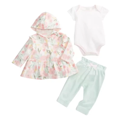 First Impressions Bebé Niñas Chaqueta, Body y Pantalones Conjunto de 3 Piezas Recién Nacido Foto 1 de 3