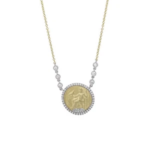 Meira T Diamond Ancient Alexander Coin Medallion Necklace in 14k Yellow Gold - Picture 1 of 4