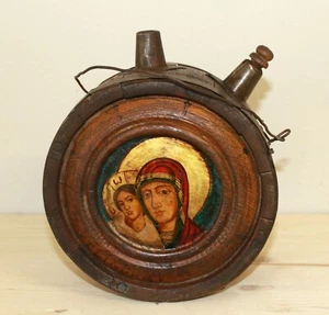 Vintage religious both side hand painted icon folk wooden wine keg barrel - Picture 1 of 10