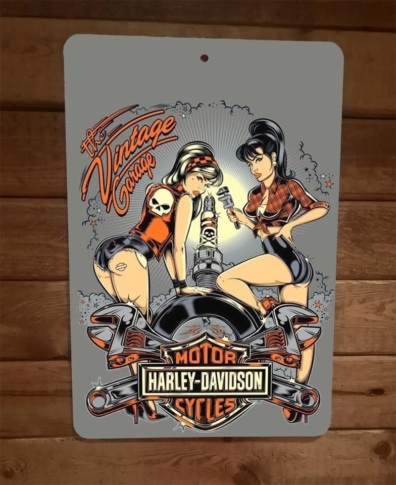 The Vintage Garage Harley Davidson Motorcycle 8x12 Metal Wall Garage Sign Poster - Image 1 of 1