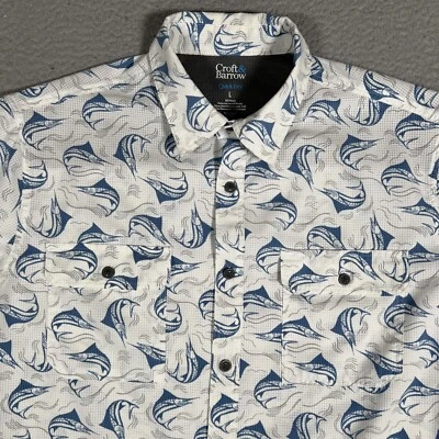 Croft & Barrow Shirt Mens Large Blue Marlin All Over Print Quick Dry Vented Logo - Image 1 of 4