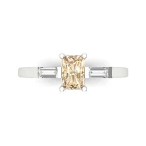 0.8Ct Emerald Cut Natural Morganite Three Stone Engagement Ring, 14K White Gold - Picture 1 of 11