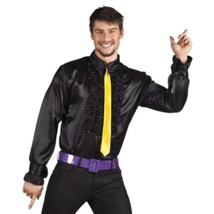 Schwarzes Herren Rüschenhemd / 70er 80er Jahre Disco Night Fever Kostüm Hemd - Bild 1 von 1