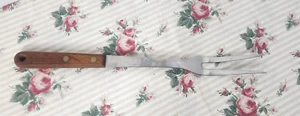 Vintage Robinson Knife Co Made In USA Stainless Meat Carving Fork Wood Handle - Picture 1 of 5