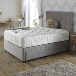 Plush Velvet Upholstered Storage Drawers Divan Bed Frame Base with Headboard - Picture 1 of 11