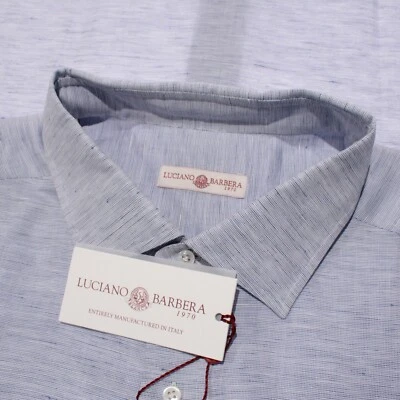 Luciano Barbera NWT Woven Casual Button Down Shirt Size XXL Blue Cotton & Linen - Image 1 of 4