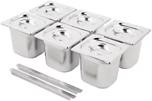 6X Gastronorm & Coperchio 1/6 Acciaio Inox Bain Marie Contenitore Alimenti Padella Pentola 150m - Foto 1 di 4