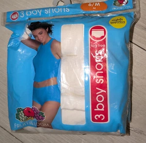 Fruit Of the Loom 3 Pairs Boy Shorts White Underwear Panties Womens 6 / M- NEW - Picture 1 of 2