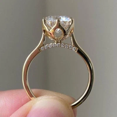 9mm Round Cut VVS1 Moissanite Tulip Set Engagement Ring Solid 10k Yellow Gold - Image 1 of 4