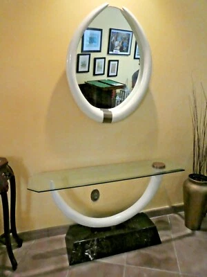 FABULOUS  VINTAGE FAUX TUSK MIRROR AND CONSOLE TABLE - Image 1 of 4