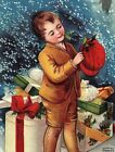 C.1910 Clapsaddle Cute Boy Christmas Presents Snow Postcard P134
