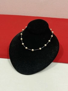 Vintage Italy Sterling Silver 925 Cream Pearl Bead & Chain Choker Necklace 15.5” - Picture 1 of 15