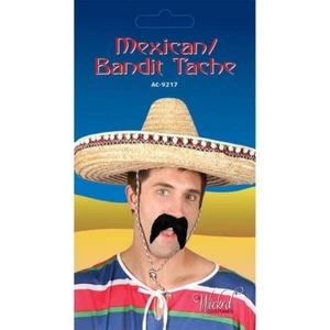 Mens Mexican Bandit Gringo Fake Moustache Facial Hair Black Fancy Dress Accessor - Picture 1 of 4