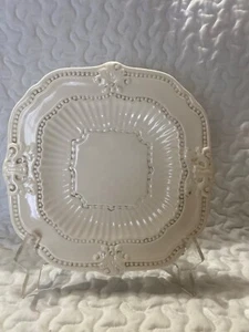 AMERICAN ATELIER BAROQUE DINNER PLATE 10 7/8" WHITE EMBOSSED SCROLLS & RIDGES - Picture 1 of 2
