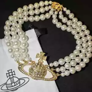 Vivienne Westwood Three Row Triple Layer Pearl Gold Necklace Choker - Picture 1 of 9