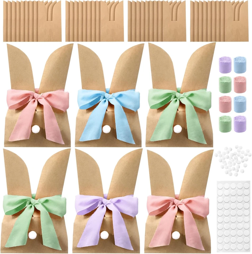 Juego de 36 bolsas de regalo para conejitos, bolsas de golosinas de cumpleaños para conejitos lindo caramelo marrón Kraf Foto 1 de 4