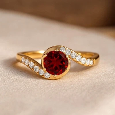 Ruby and Morganite Ring 14k Gold Plated Sterling Silver July Birthstone Rings - Image 1 of 4