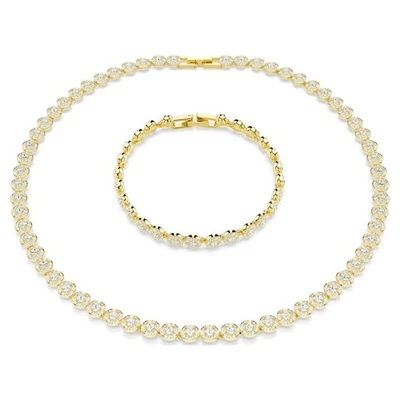 Conjunto, collar y pulsera Swarovski Una Angelic, corte redondo, chapado en tono dorado Foto 1 de 4