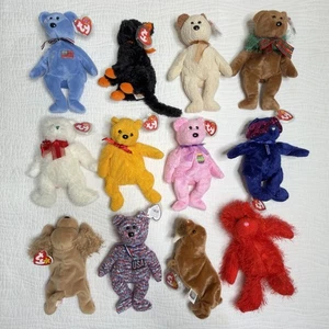 TY Beanie Babies LOT 12 Stuffed Animals Baby Plush Toy Collectibles Cat Dog Bear - Picture 1 of 2
