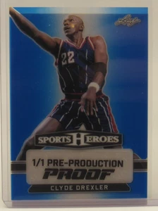 Clyde Drexler 2024 Leaf Metal Pre-Production Proof 1/1 Sports Heroes Blue - Picture 1 of 2
