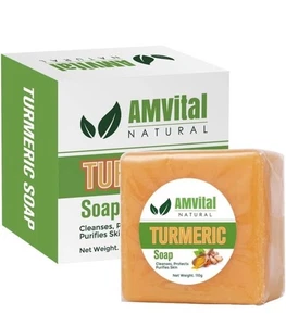 Turmeric Soap Bar for Acne, Dark Spots, Smooth Skin, Natural Handmade - 3.87 oz - Picture 1 of 8