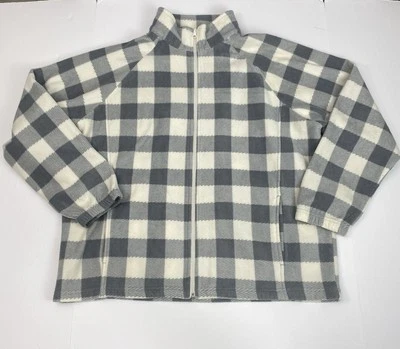 BLAIR Women’s XL Fleece Gray Plaid Zip Up Jacket Standing Collar Long Sleeve - Image 1 of 4