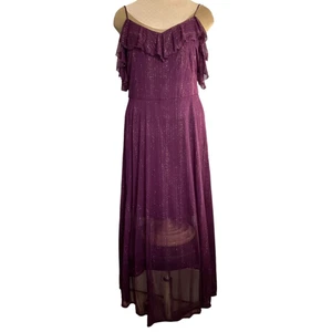 Alexa B Nites Women’s Plum Evening Gown 18W Metallic A-Line Cold Shoulder Dress - Picture 1 of 16