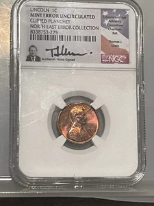 Clipped Planchet Error NGC North East Error Collection 1976 Lincoln Cent Signed - Picture 1 of 3