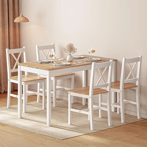 Dining Table Set for 4, 5-Piece Wood Kitchen Dining Table Set with 4 Chairs f... - Picture 1 of 8