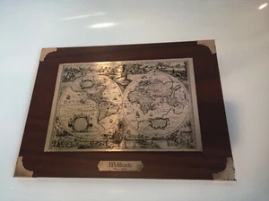 Weltkarte - Anno 1636 - Holzbild - auf Mahagoni Platte aus Messing dekorativ-1a - Bild 1 von 9