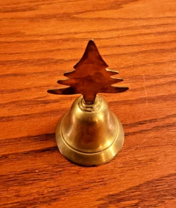 Vintage Brass Christmas Display Tree Bell 4" Tall Rings Mid Century - Picture 1 of 4
