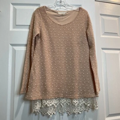 Anthropologie a'reve Rubor Rosa Bobble Femenino Encaje Top Espalda Dividida Coqueta M Foto 1 de 4