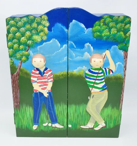 Hand Painted Wood Hanging Cabinet Golf Golfers     18 1/4" by 15" by 4 1/2" Cover